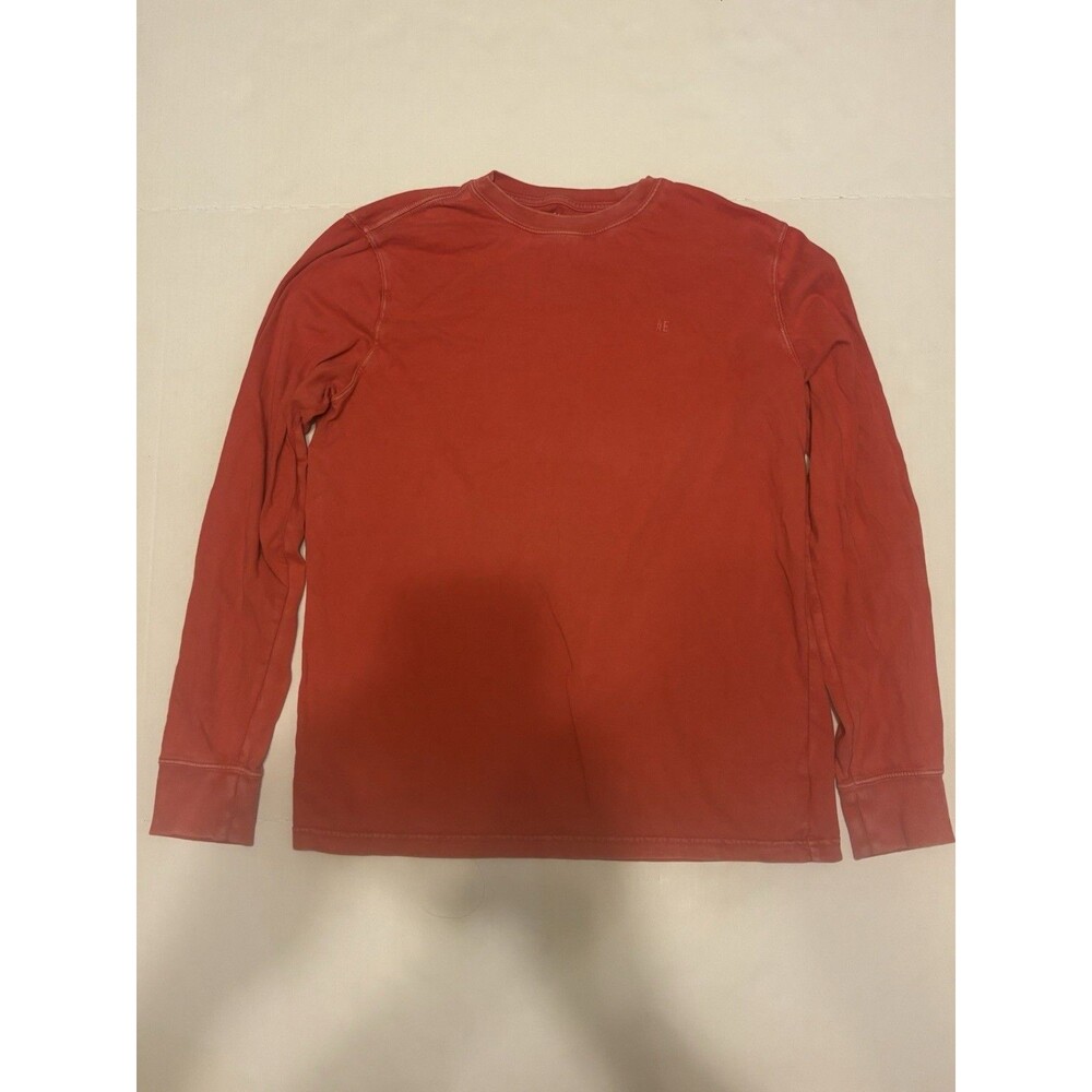American Eagle Men’s M Regular Red Long Sleeve Crew Neck Solid Logo T-Shirt